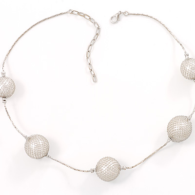 Silver Mesh Imitation Pearl Costume Necklace - main view