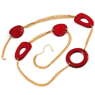 Long Red Geometric Plastic Costume Necklace - 108cm L