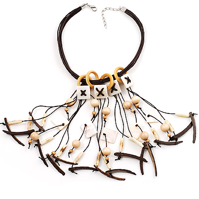 Romantic Multi Cord Wood Nugget & Chips & Beads Fashion Necklace - main view