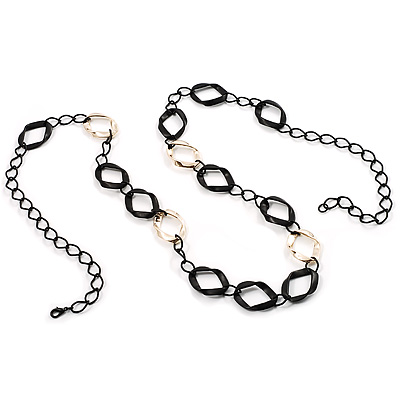 Long Black Large Twisted Oval Link Fashion Necklace - main view