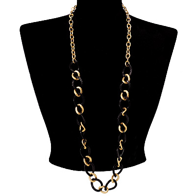 Long Alternate Black And Gold Oval Link Costume Necklace - main view