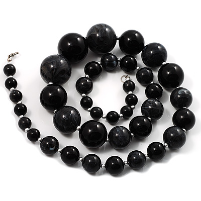 Black Plastic Beaded Long Costume Necklace - main view