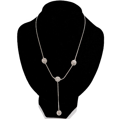 Silver Tone Textured Fashion Drop Necklace