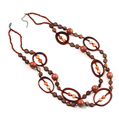 Boho Two Strand Bead Brown Fashion Necklace - main view
