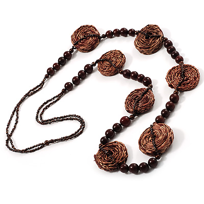 Boho Long Beaded Wooden Fashion Necklace - main view