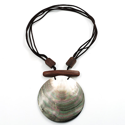 Jumbo Round Mother of Pearl Cord Pendant - main view