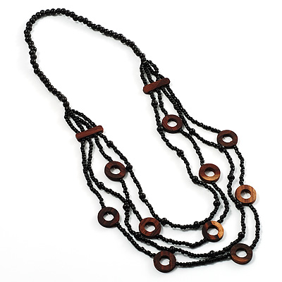 Multistrand Wood And Glass Bead Necklace - main view