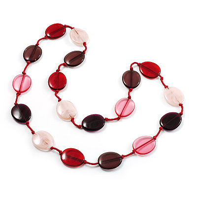 Long Plastic Flat Oval Bead Pink And Red Necklace - 108cm L - main view