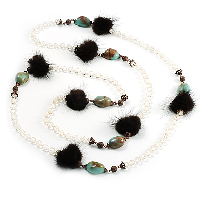 Vintage Long Bead and Fur Necklace