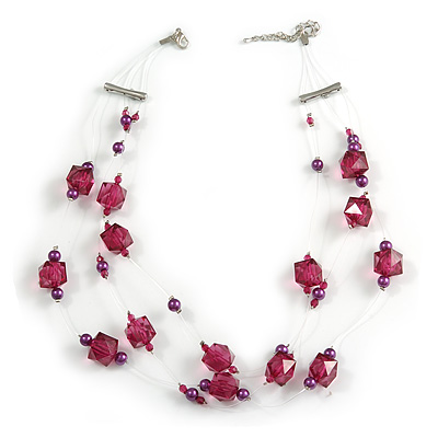 Raspberry Plastic And Simulated Pearl Illusion Necklace - main view
