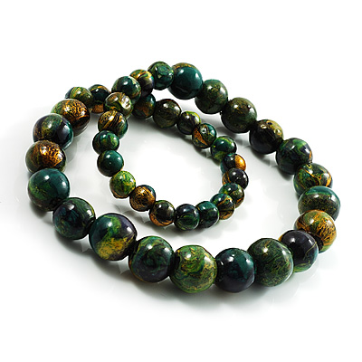Long Wood Graduated Green Colour Fusion Necklace - main view