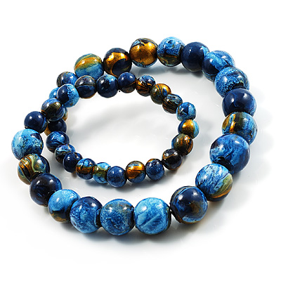 Long Wood Graduated Blue Colour Fusion Necklace - main view