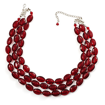 Cranberry Plastic Bead Multistrand Necklace - main view