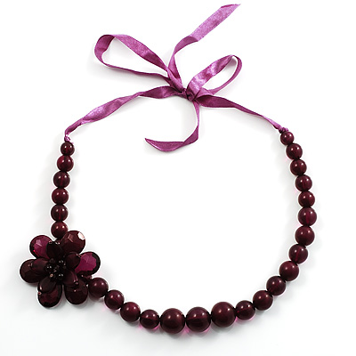 Purple Flower Resin Ribbon Necklace - main view