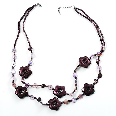 2 Strand Purple Floral Shell Necklace (Purple) - main view