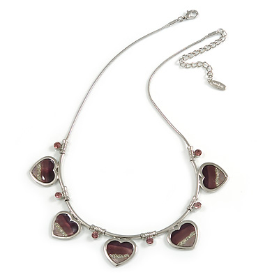 5 Purple Glittering Heart Necklace