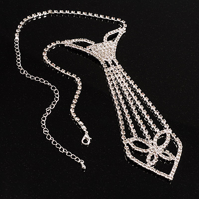 Diamante Butterfly Tie Necklace (Clear) - main view