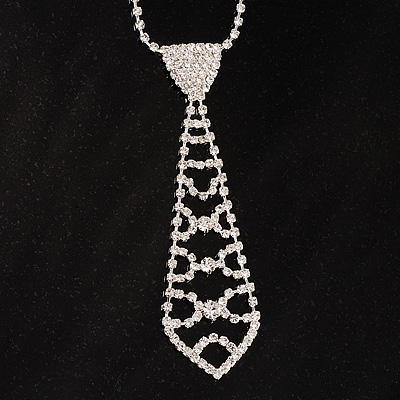 Stunning Diamante Tie Necklace (Clear) - main view
