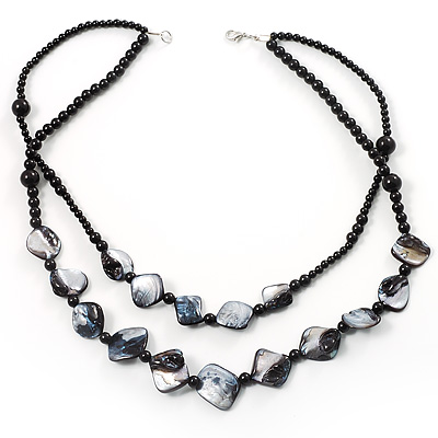 2 Strand Black Shell Beaded Necklace - main view