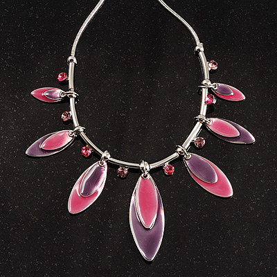 Charming Enamel Crystal Leaf Necklace (Pink&Lilac) - main view