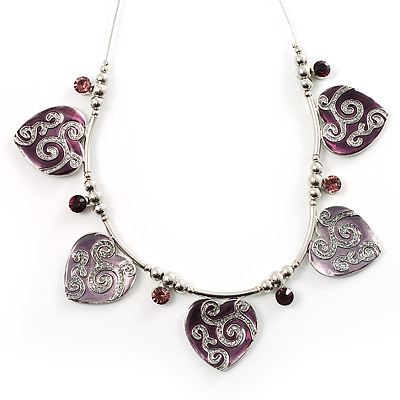 5 Ornate Enamel Heart Choker Necklace (Purple&Lilac) - main view