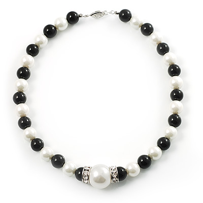 Black & White Imitation Pearl Necklace - 38cm L - main view