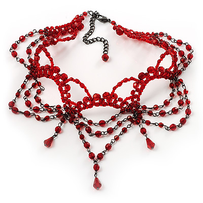 Victorian Style Hot Red Beaded Choker - main view