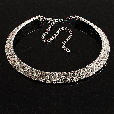 Austrian Crystal Choker Necklace (Silver&Clear) - main view