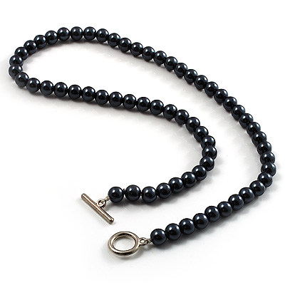 Black Glass Pearl Fashion Necklace (48cm) - main view
