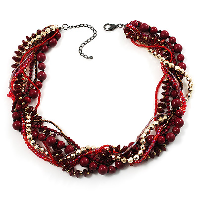 Red Beaded Multistrand Choker Necklace - main view