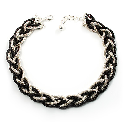 Chic Braided Choker Necklace (Silver&Black Tone)