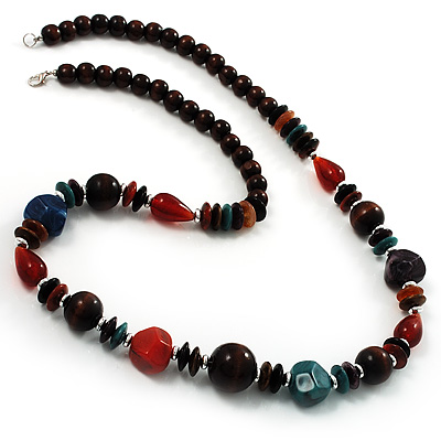 Long Multicoloured Wood And Acrylic Bead Necklace - main view