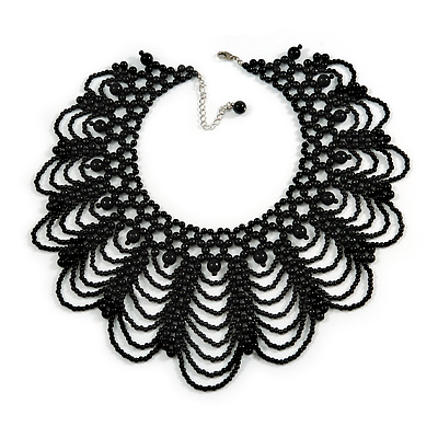 Luxurious Black Beaded Bib Style Choker Necklace Adult - main view