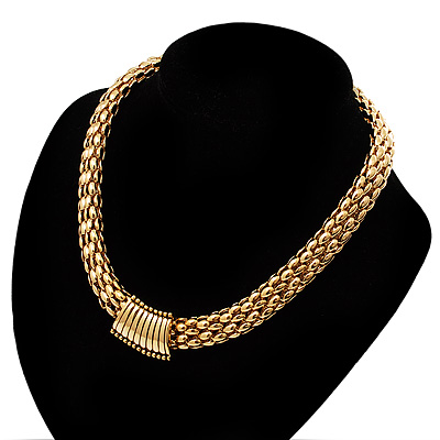 Gold Tone Wide Mesh Magnetic Fashion Choker Necklace