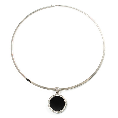 Silver Tone Crystal Medallion Choker Necklace - main view
