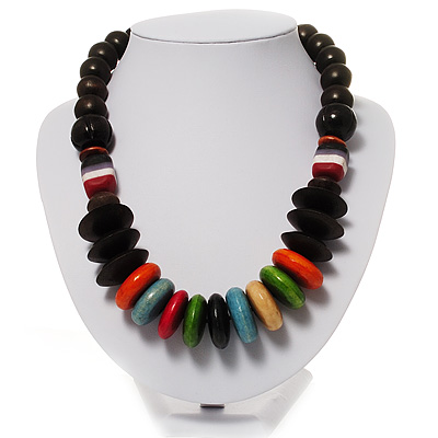 Wood & Resin Chunky Multicoloured Bead Necklace -46cm L - main view