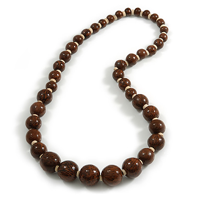 Animal Print Wooden Bead Necklace (Brown & Black) - 70cm L