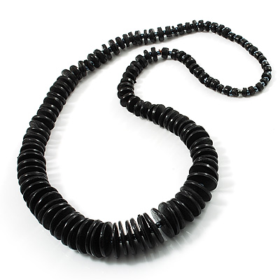 Black Bead & Button Wood Graduated Necklace - 66cm - main view