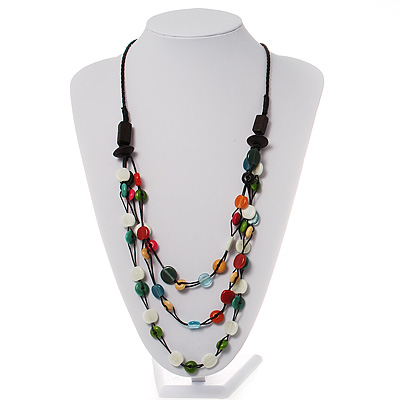 3 Strand Multicoloured Bead Leather Cord Necklace - 68cm L - main view