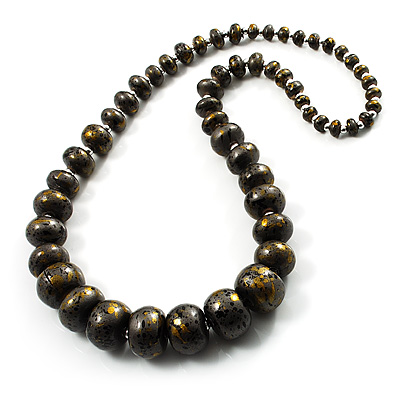 Long Graduated Wooden Bead Colour Fusion Necklace (Grey,Black& Golden) - 74cm L - main view