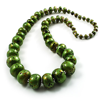 Long Graduated Wooden Bead Colour Fusion Necklace (Green & Black) - 78cm Long - main view