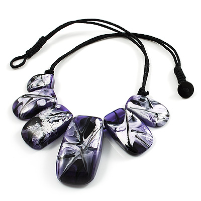 Purple Resin Nugget Satin Cord Necklace - main view