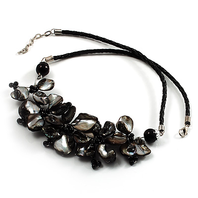Slate Black Shell-Composite Leather Cord Necklace - main view
