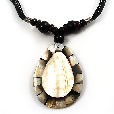 Teardrop Mother of Pearl Cotton Cord Pendant Necklace - main view