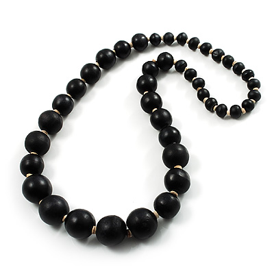 Black Wooden Bead Necklace - 70cm Length - main view