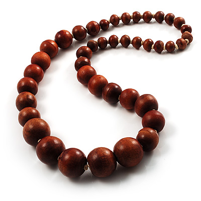 Brown Wooden Bead Necklace - 78cm Length - main view