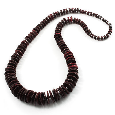 Long Dark Brown Button Wooden Bead Necklace - main view