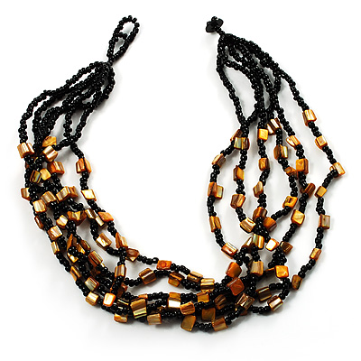 Multistrand Glass And Shell - Composite Necklace (Black & Mustard) - main view