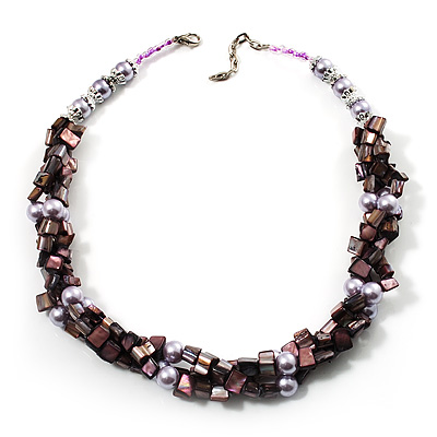 Multistrand Simulated Pearl And Shell - Composite Choker Necklace (Lavender, Purple & Pink) - 42cm Length - main view