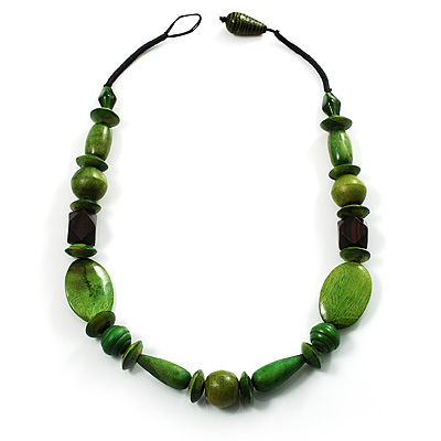 Light Green & Brown Wood Bead Necklace - 64cm - main view